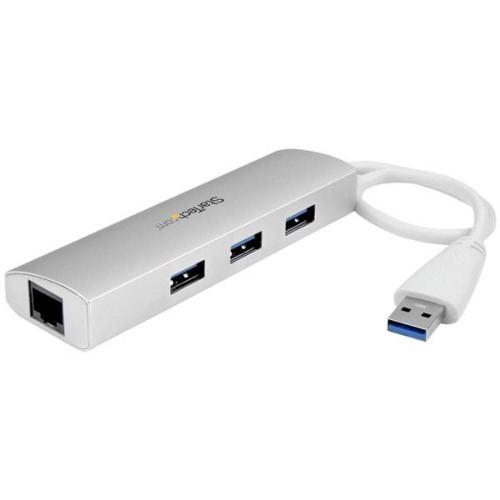 HUB Concentrador de 3 Puertos USB 3.0 con Adaptador de Red Ethernet Gigabit - Hub Portátil de Aluminio - Hub - 3 x SuperSpeed USB 3.0 + 1 x 10/100/1000